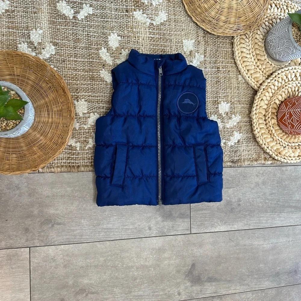 New Tommy Bahama Baby Boys Puffer Vest Jacket Navy Blue Logo Patch 12 Months